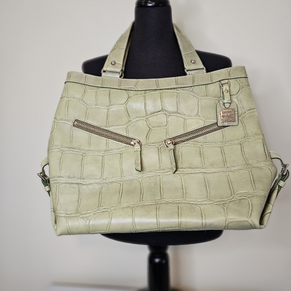 Dooney & Bourke Vintage Green Croc-Embossed Leather Tote Bag Y2K